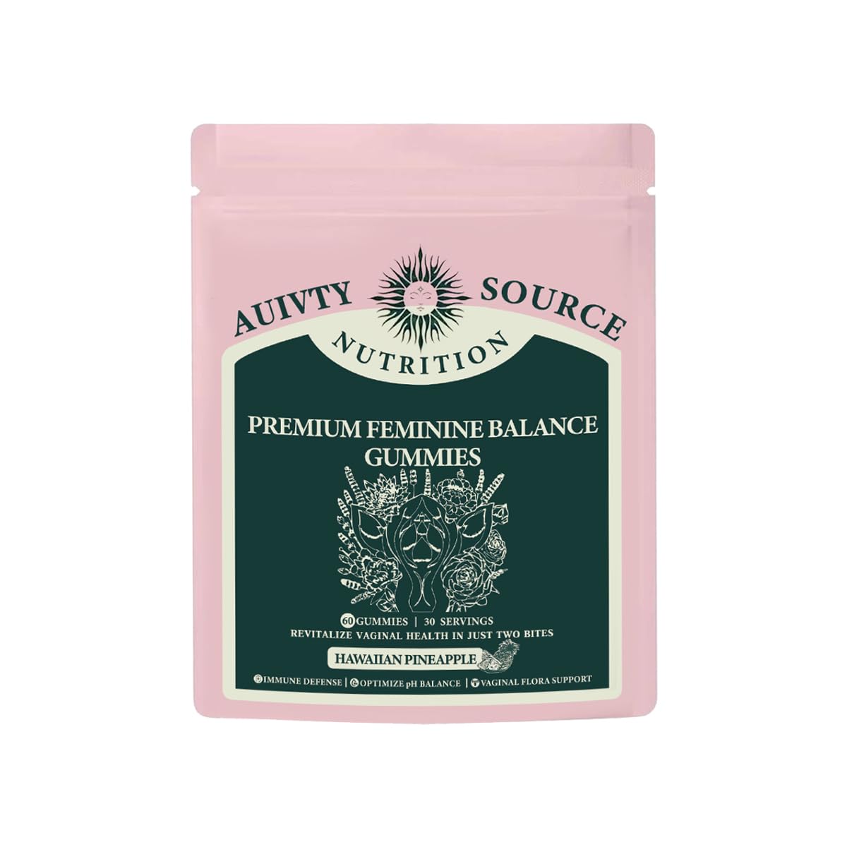 Premium Feminine Balance Gummies for Women with Hawaiian Pineapple flavor, 120-count