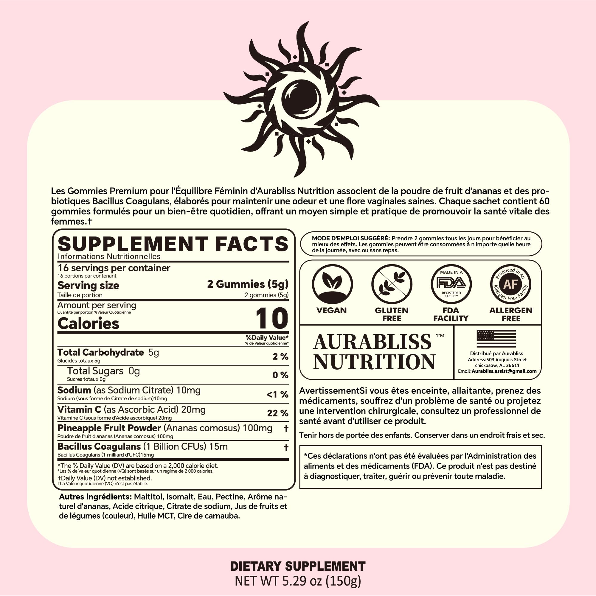 Vegan, gluten-free, sugar-free labeling on product packaging