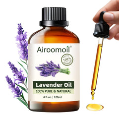 4 oz lavender essential oil in amber glass bottle with dropper
