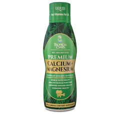 Bottle of Premium Liquid Calcium Magnesium supplement showing 16oz size