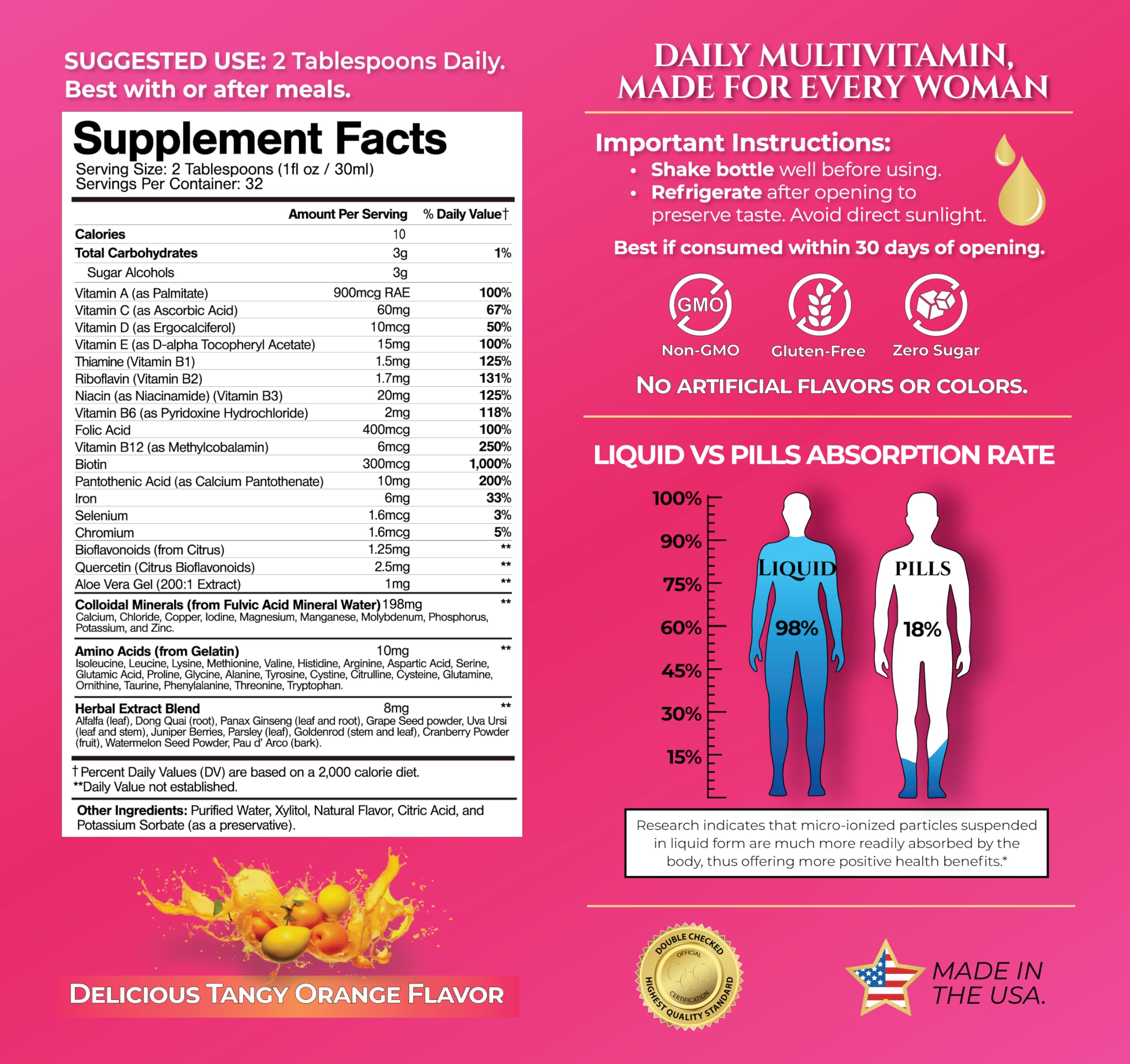 Dropper dispensing liquid vitamin for women