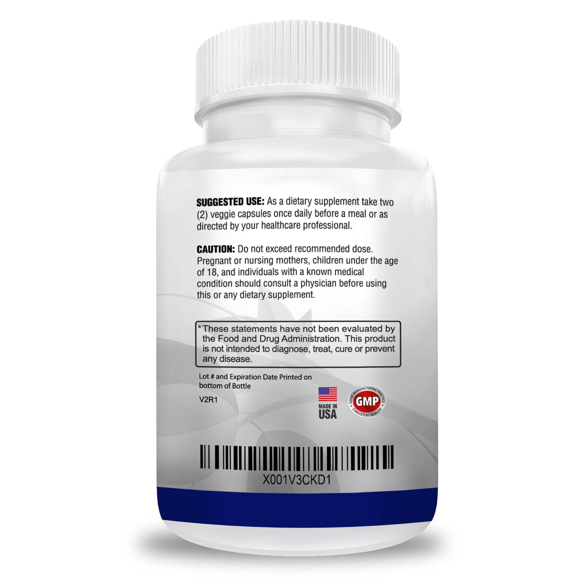 Back of bottle with nutrition facts and ingredients