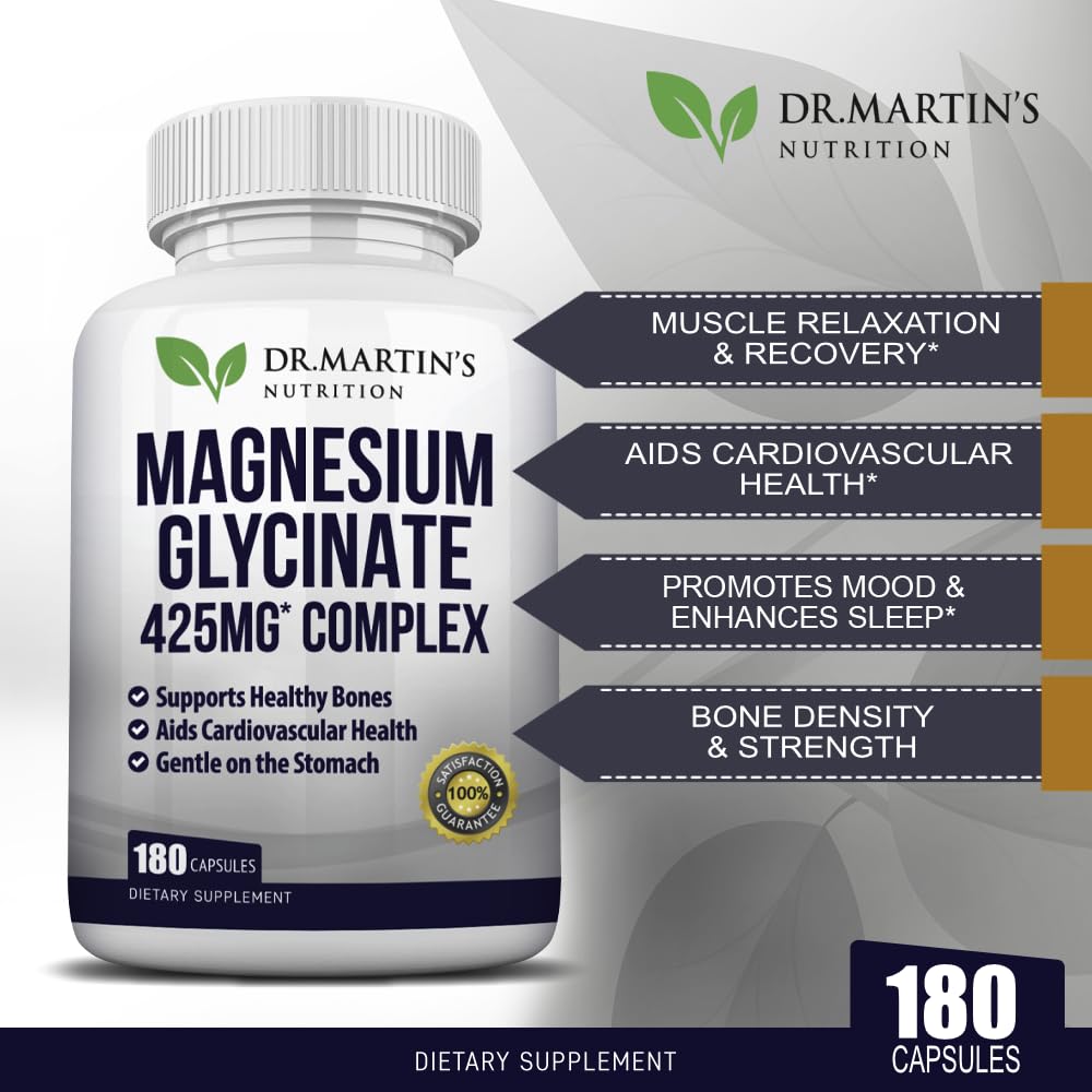 Label showing 425mg magnesium glycinate per capsule