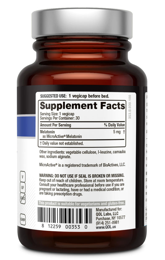 Back view showing supplement facts and Melatonin-SR information