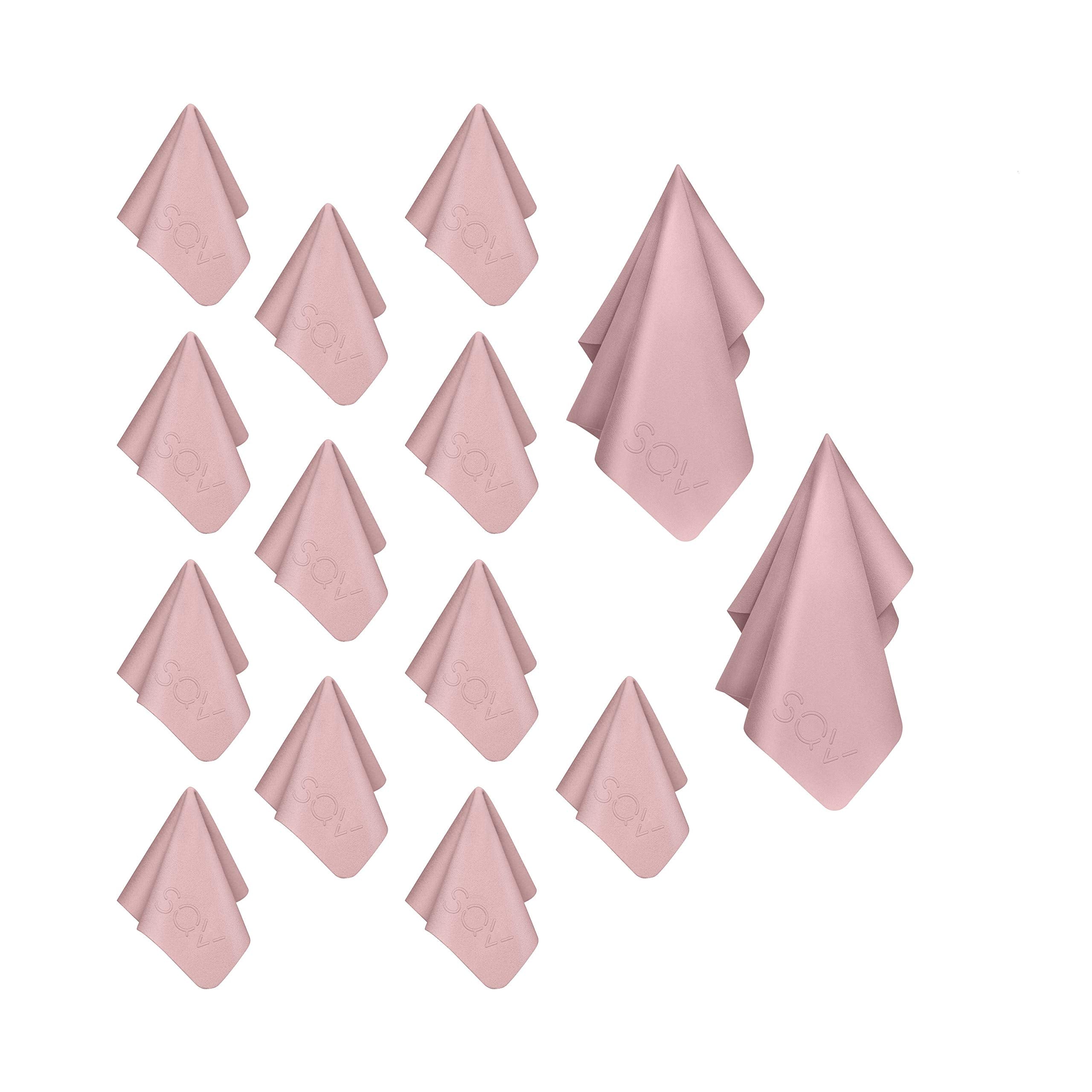 Pink premium microfiber cleaning cloth laid flat, compact size