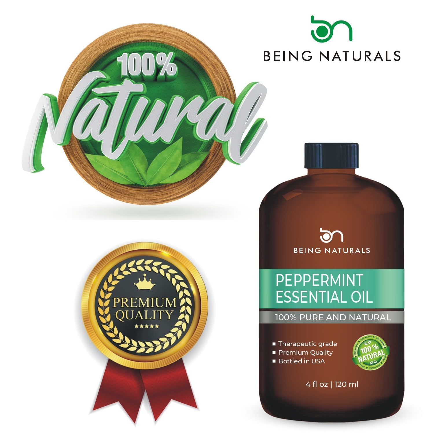 Premium peppermint essential oil packaging with glass dropper