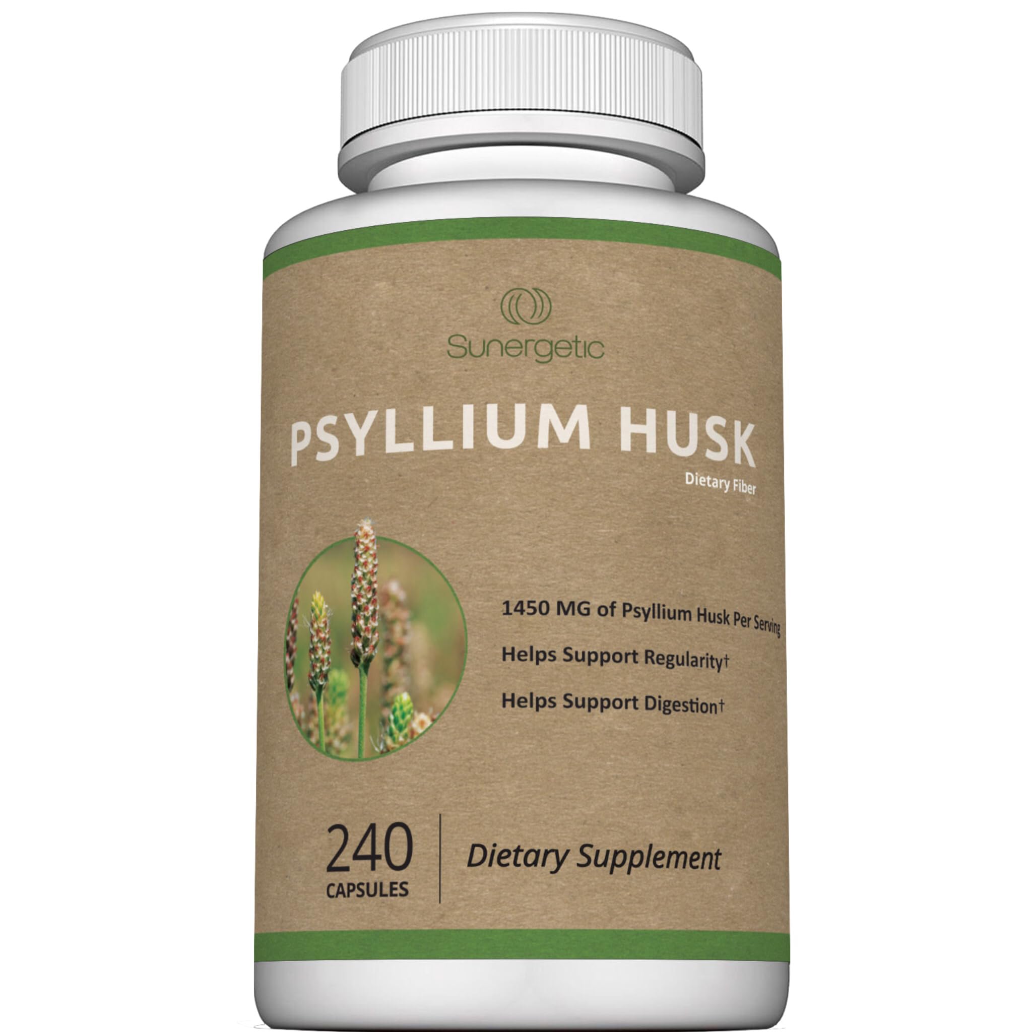 Premium Psyllium Husk Fiber Supplement 1450mg Bottle - 240 Capsules