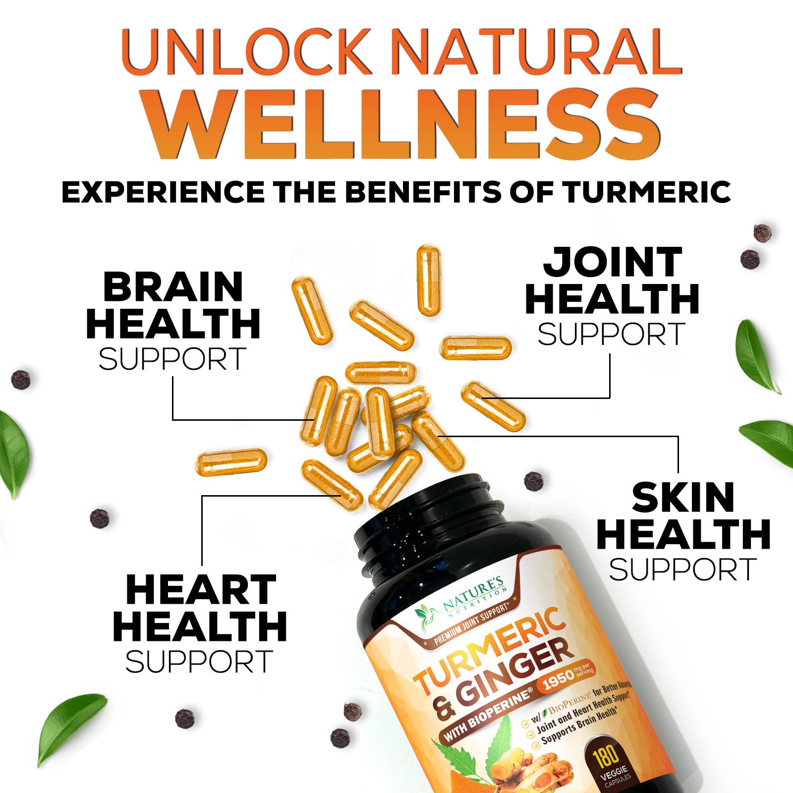 Premium turmeric curcumin bottle for joint support