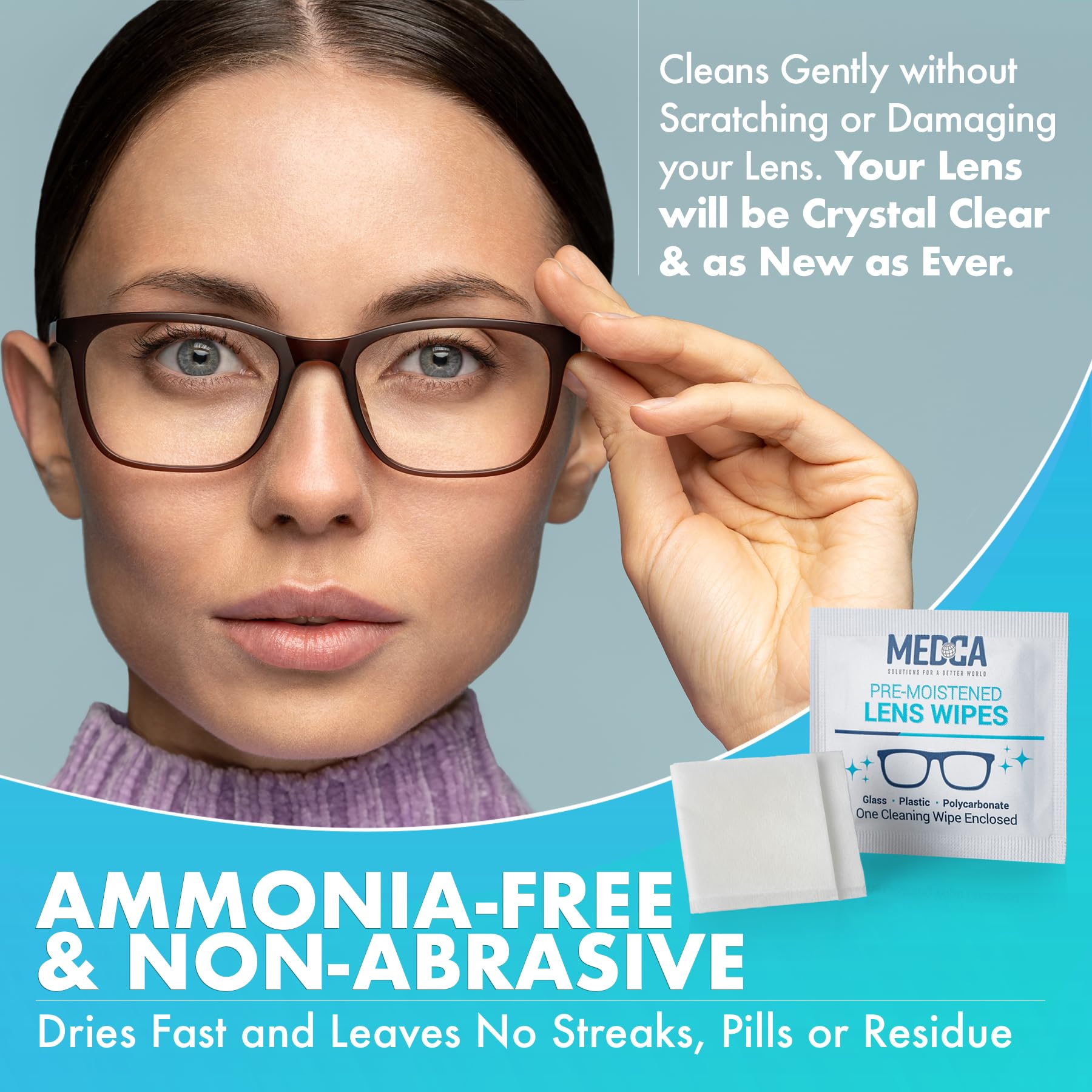 Individually wrapped premoistened lens wipes