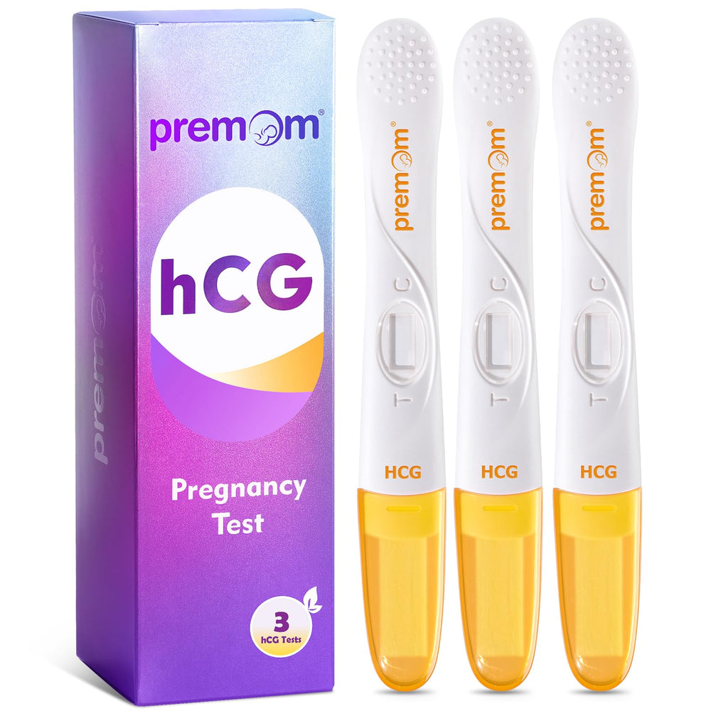 Premom pregnancy test midstream 3-pack kit box and tests