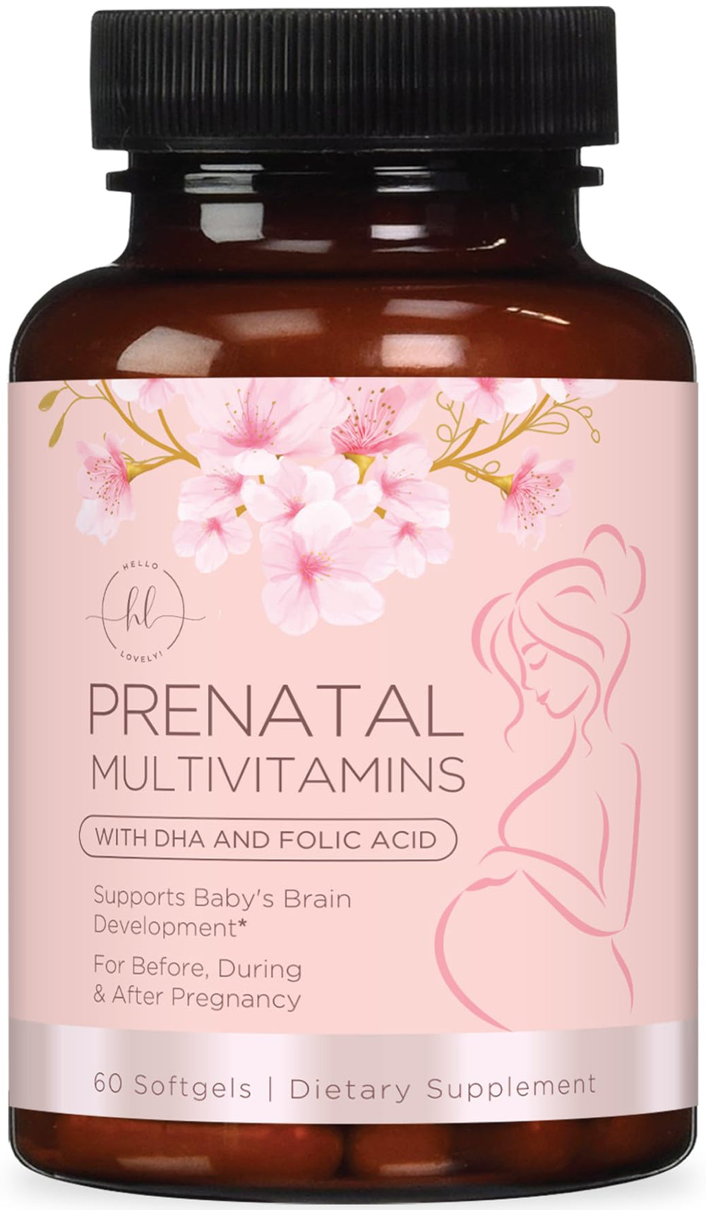 Hello Lovely Prenatal Vitamins bottle with 60 softgels