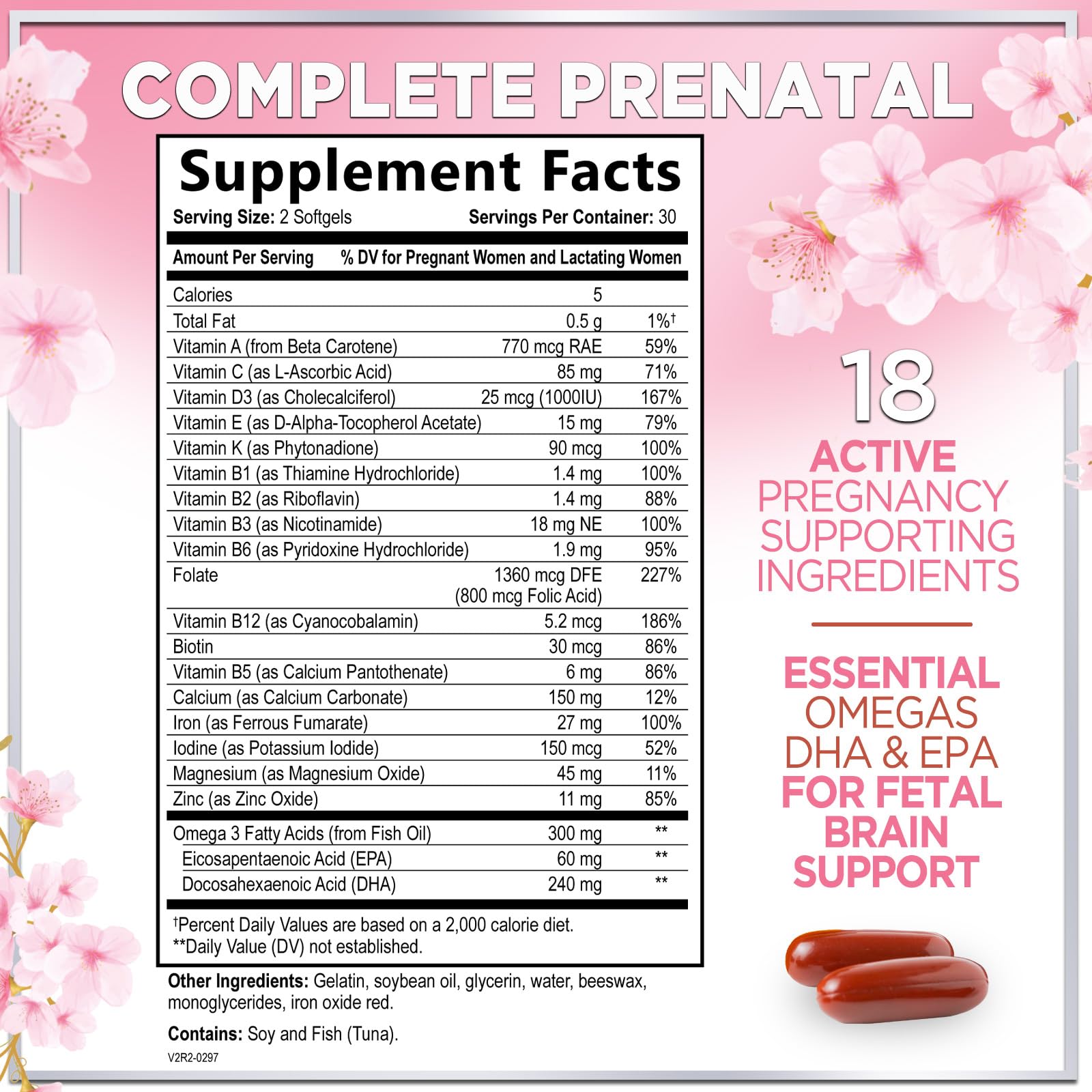 Close-up of prenatal vitamins softgels