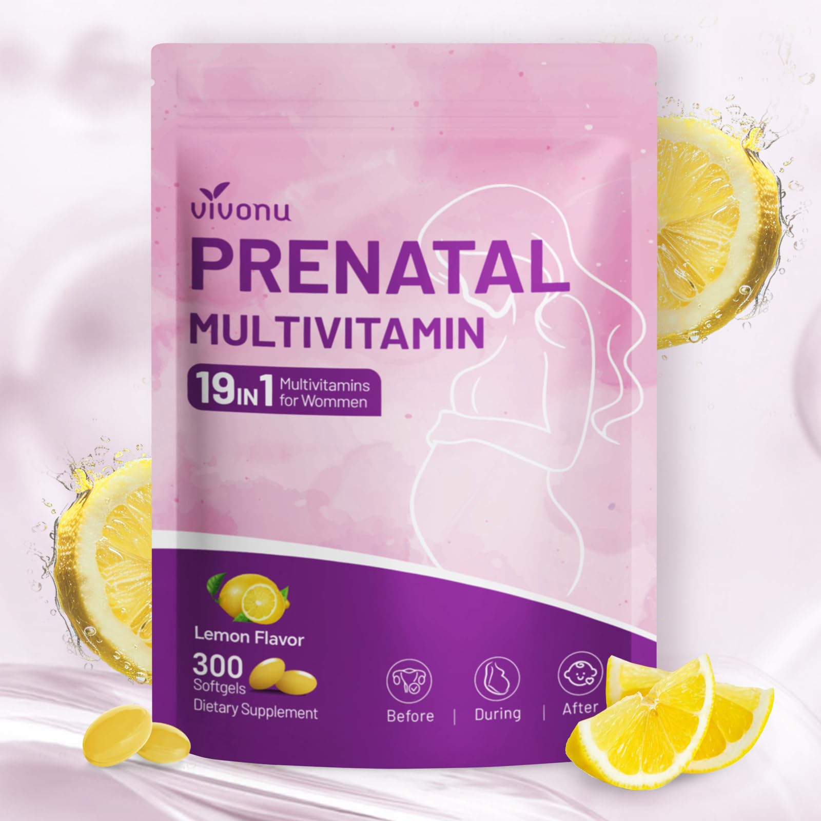 Front view of 19-in-1 Prenatal Lemon Softgels bottle