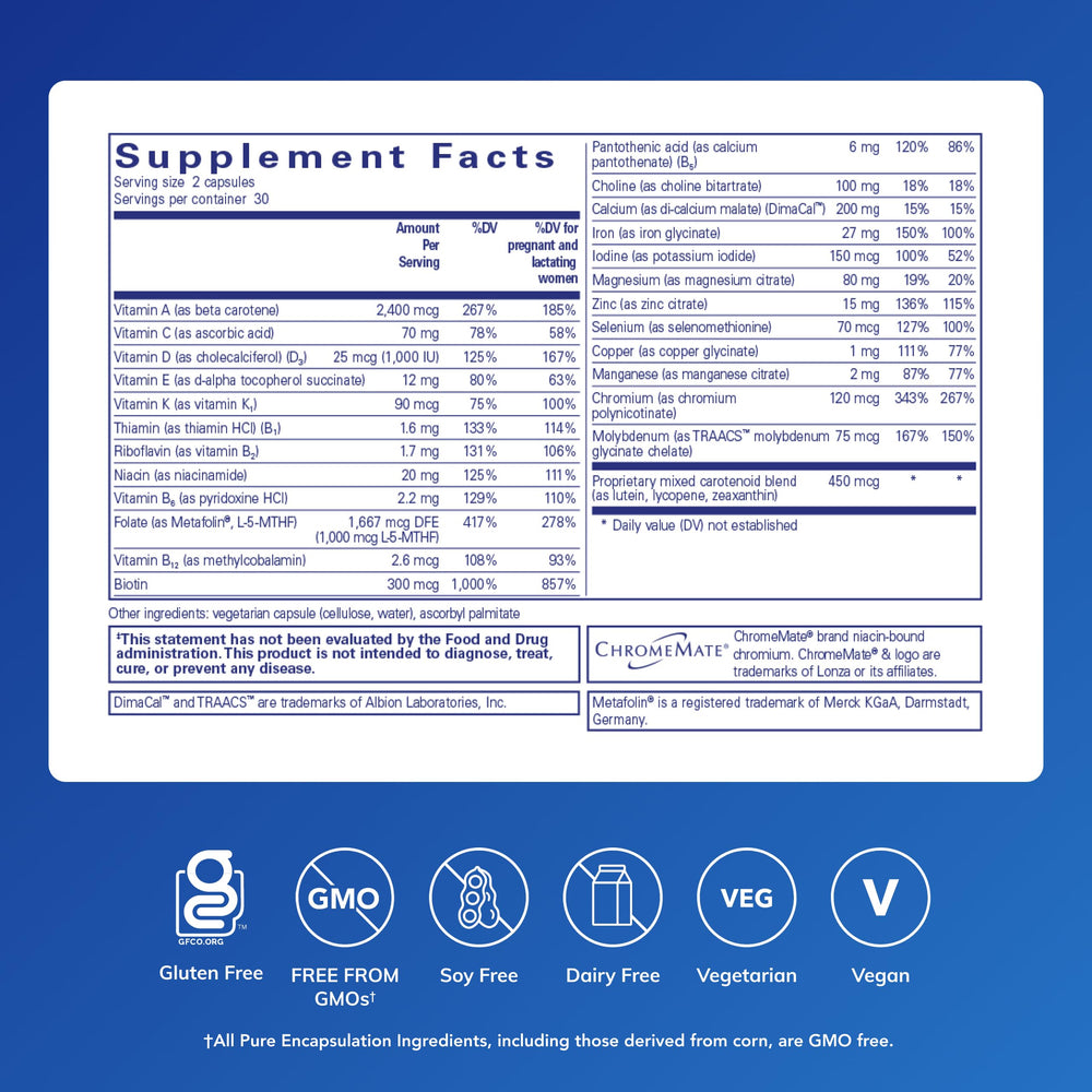 Close-up of PreNatal Nutrients bottle and capsules