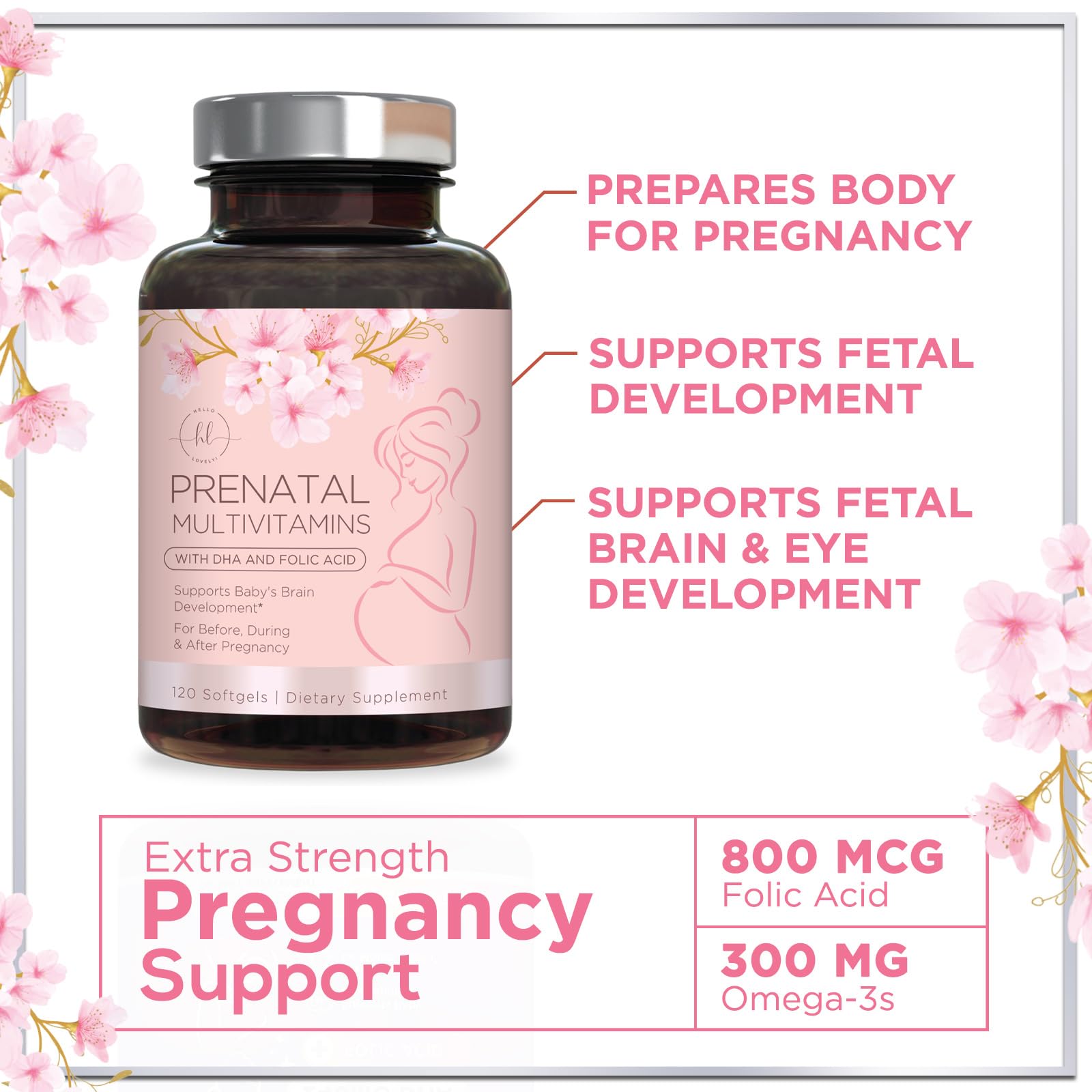 Hello Lovely prenatal vitamins packaging on white background