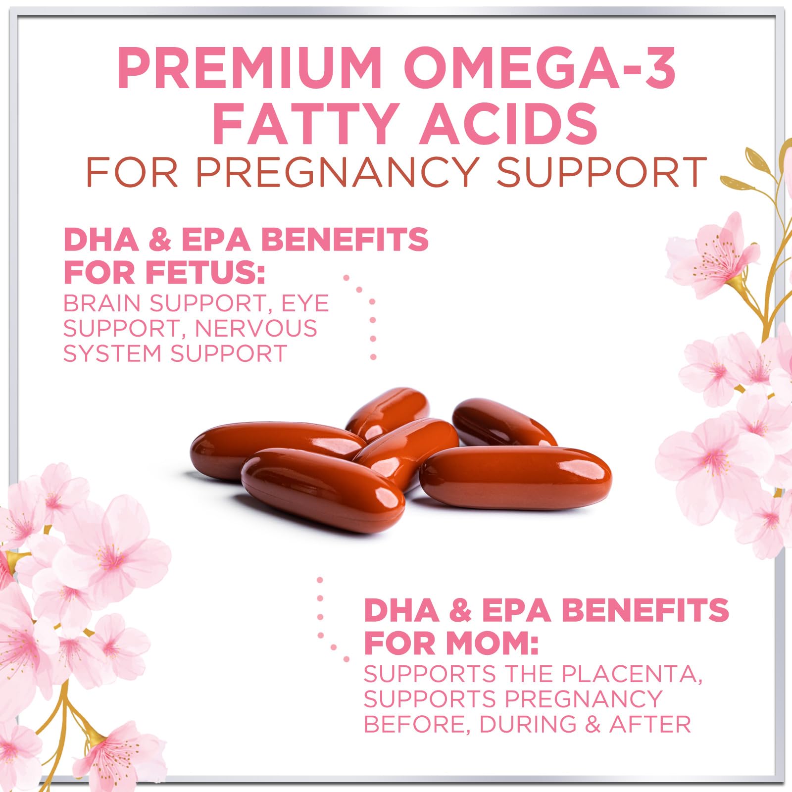 Prenatal vitamins bottle with DHA and iron on desk