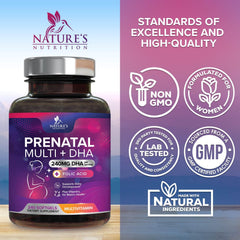 Bottle label highlighting prenatal vitamin ingredients