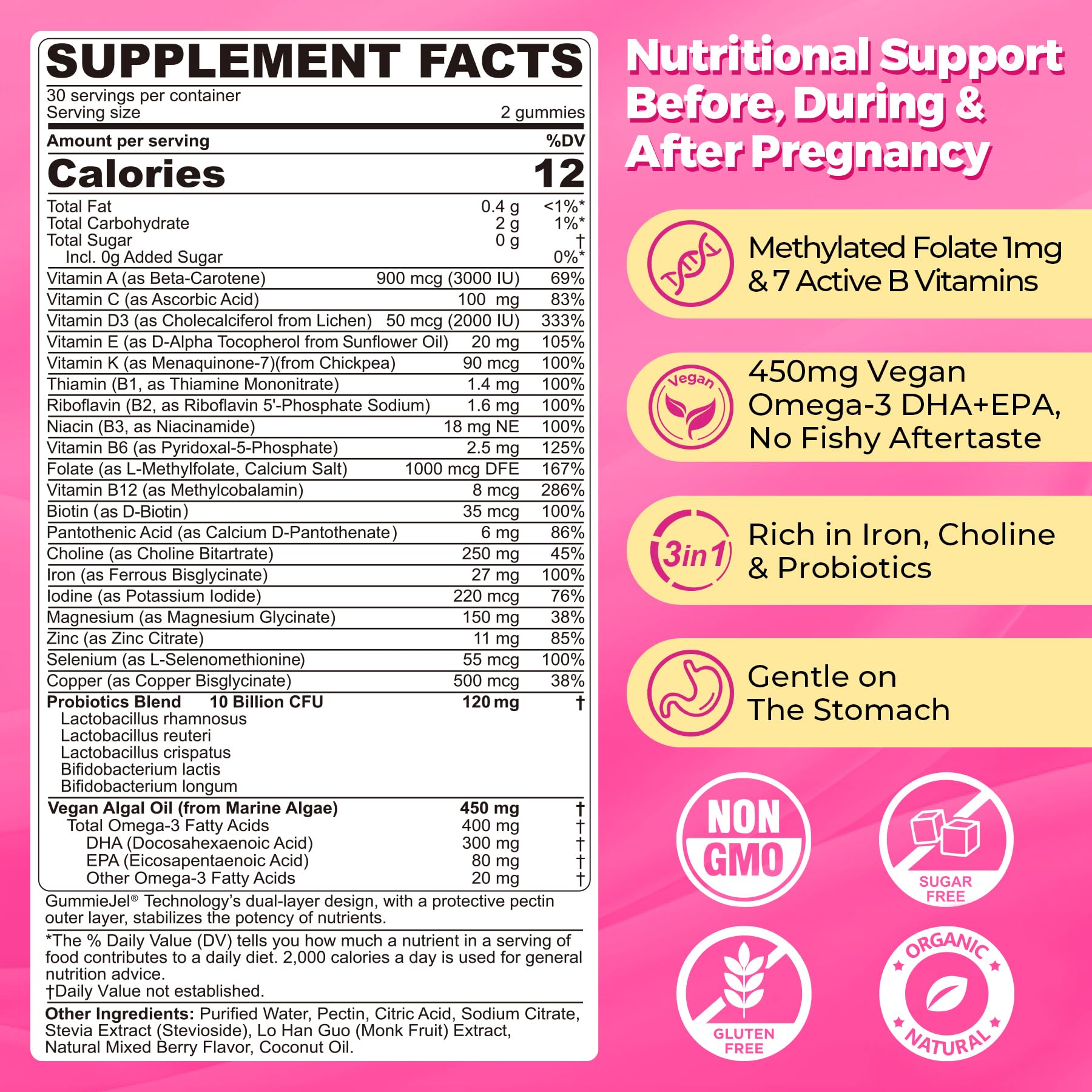 Gummies with algae-based DHA and EPA omega-3 on label
