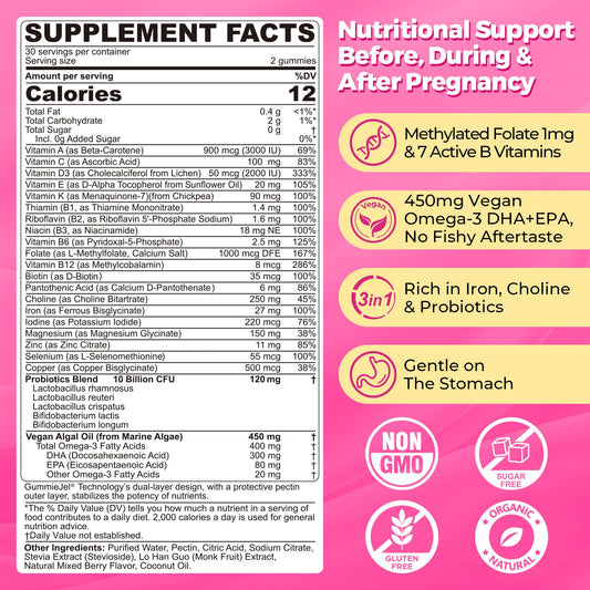 Gummies with algae-based DHA and EPA omega-3 on label