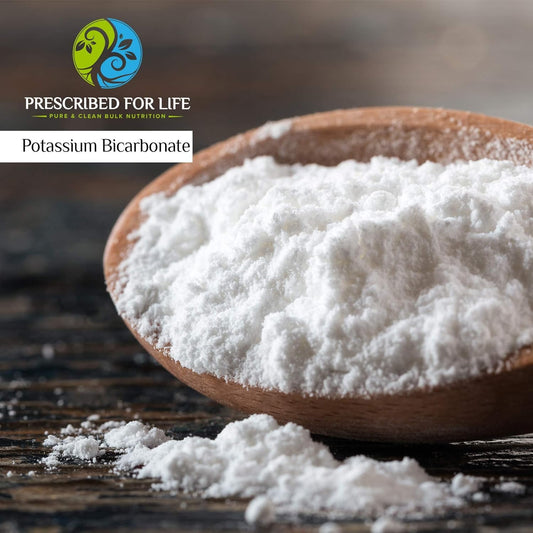 Back label of Prescribed for Life Potassium Bicarbonate Powder 1 lb