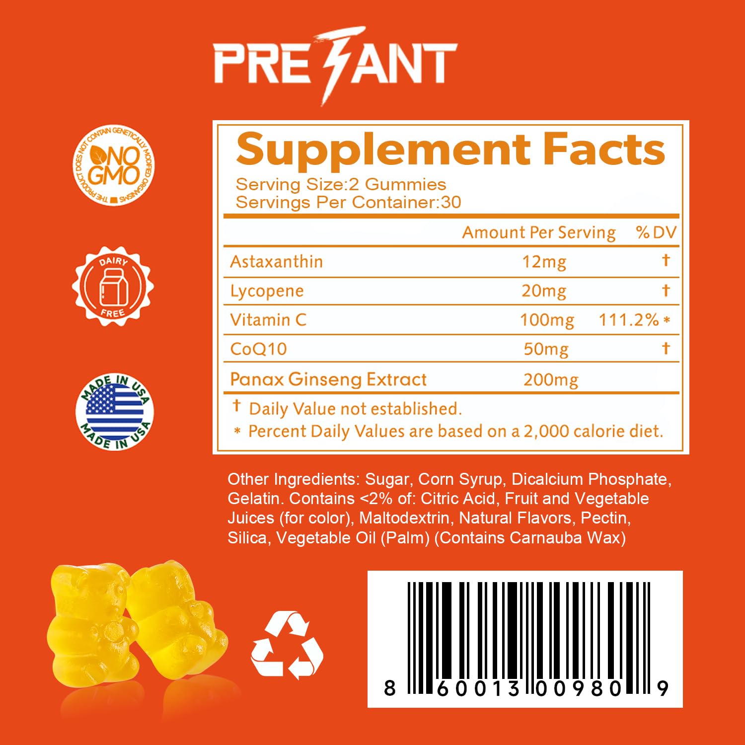 30-serving vegan bottle of PRETANT Prostate Health Gummies