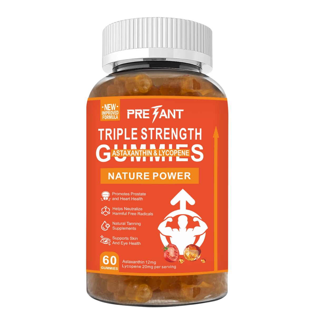 PRETANT Prostate Health Gummies bottle and orange vegan gummies