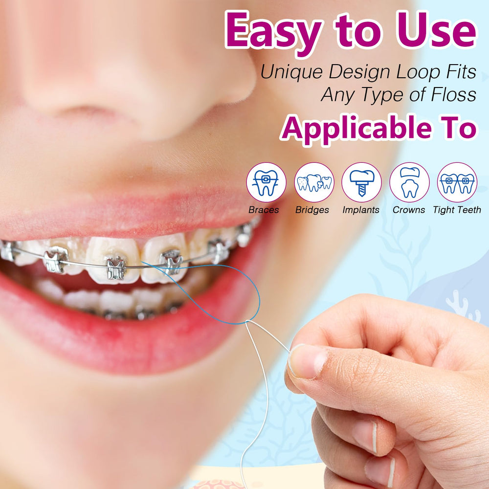 Close-up of nylon floss threader for kids