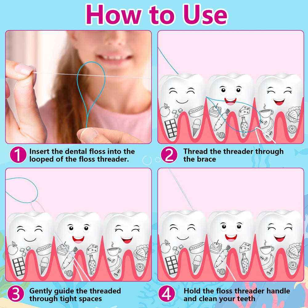 Floss threaders used for implants and gaps between teeth