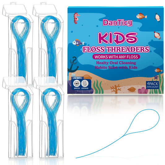 Packaging of Preteen Kids Floss Threaders 200PCS (4-Pack)