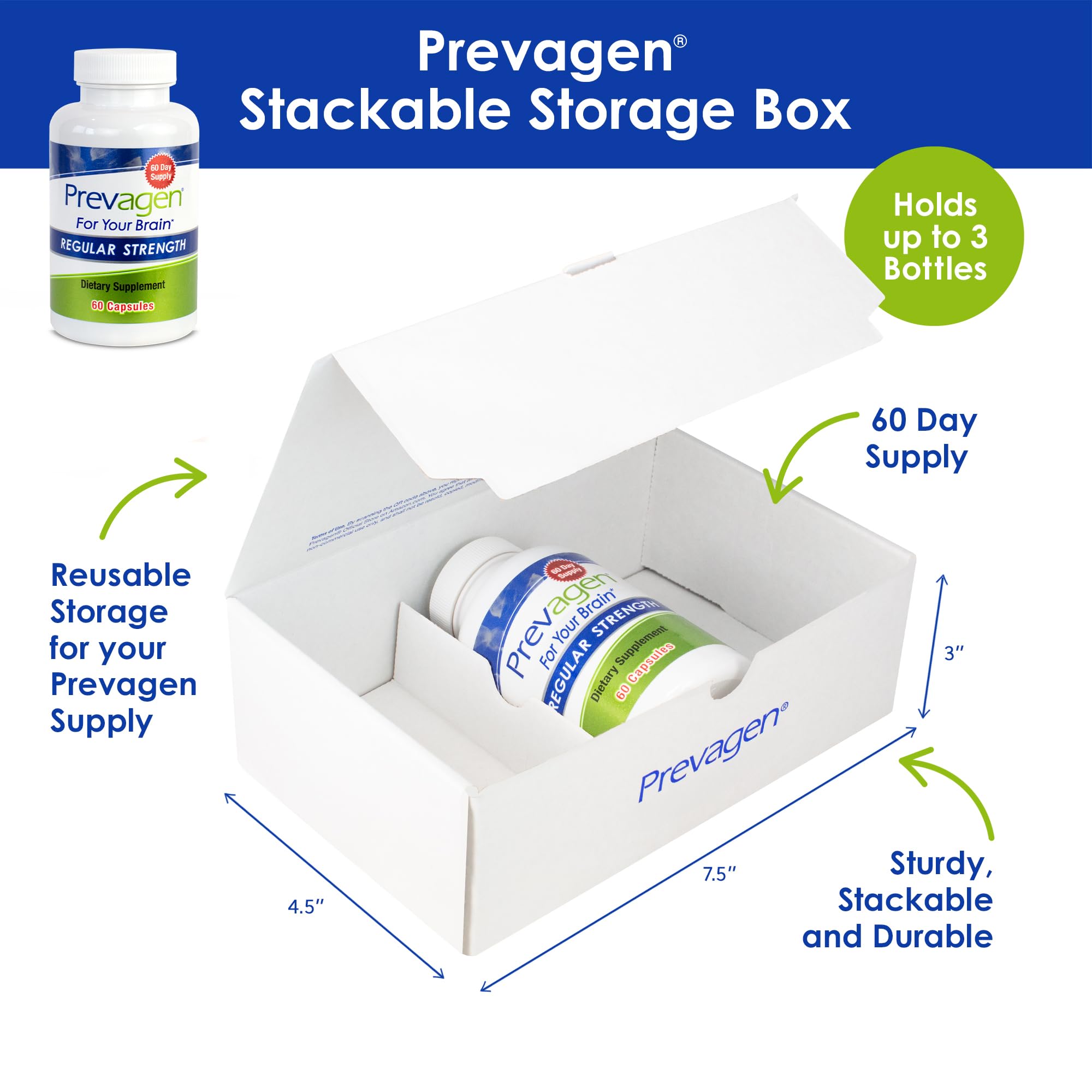 Prevagen branded box and bottle on a white background