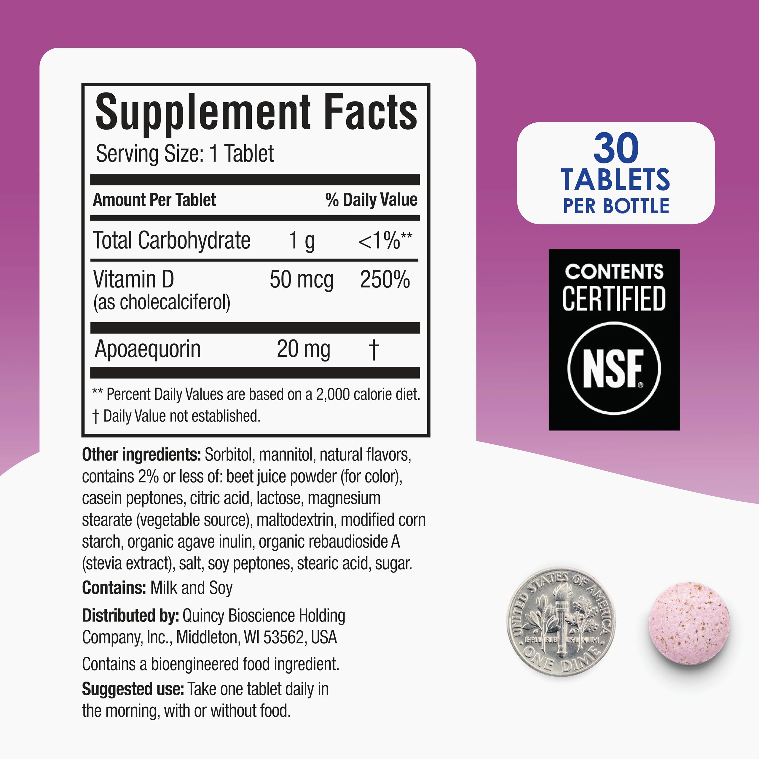 Close-up of Prevagen chewable tablet in berry flavor for daily use