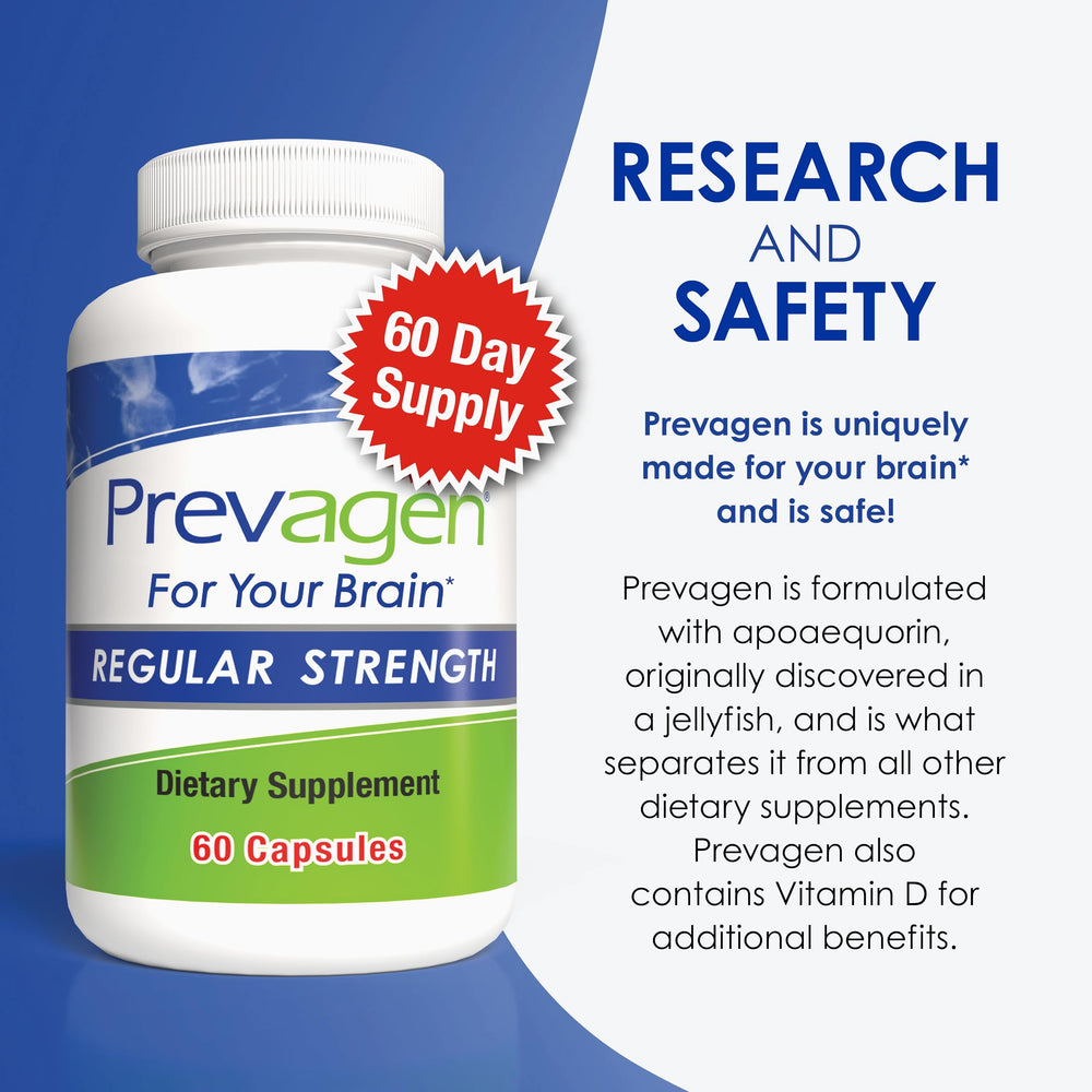 Prevagen box and bottle displayed for convenient daily use