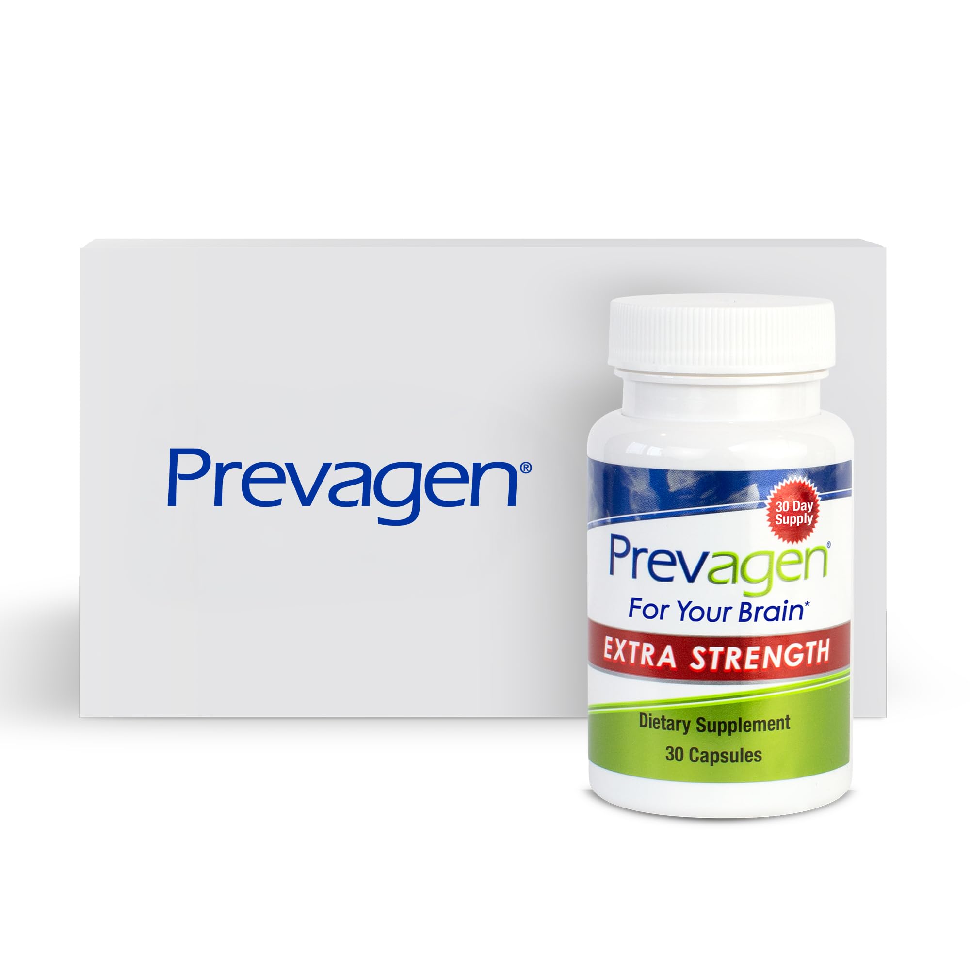 Prevagen Extra Strength bottle front showing packaging for daily brain support