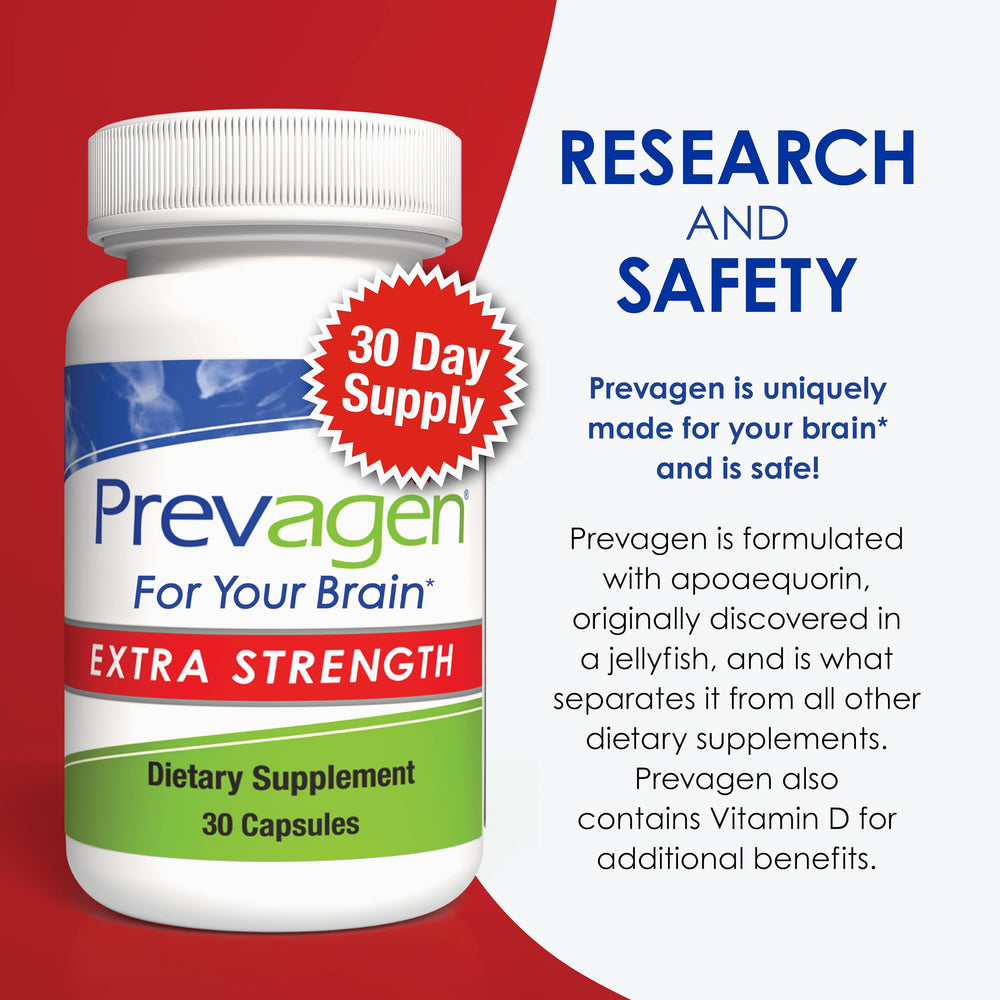 Prevagen Extra Strength bottle open view showing capsules inside