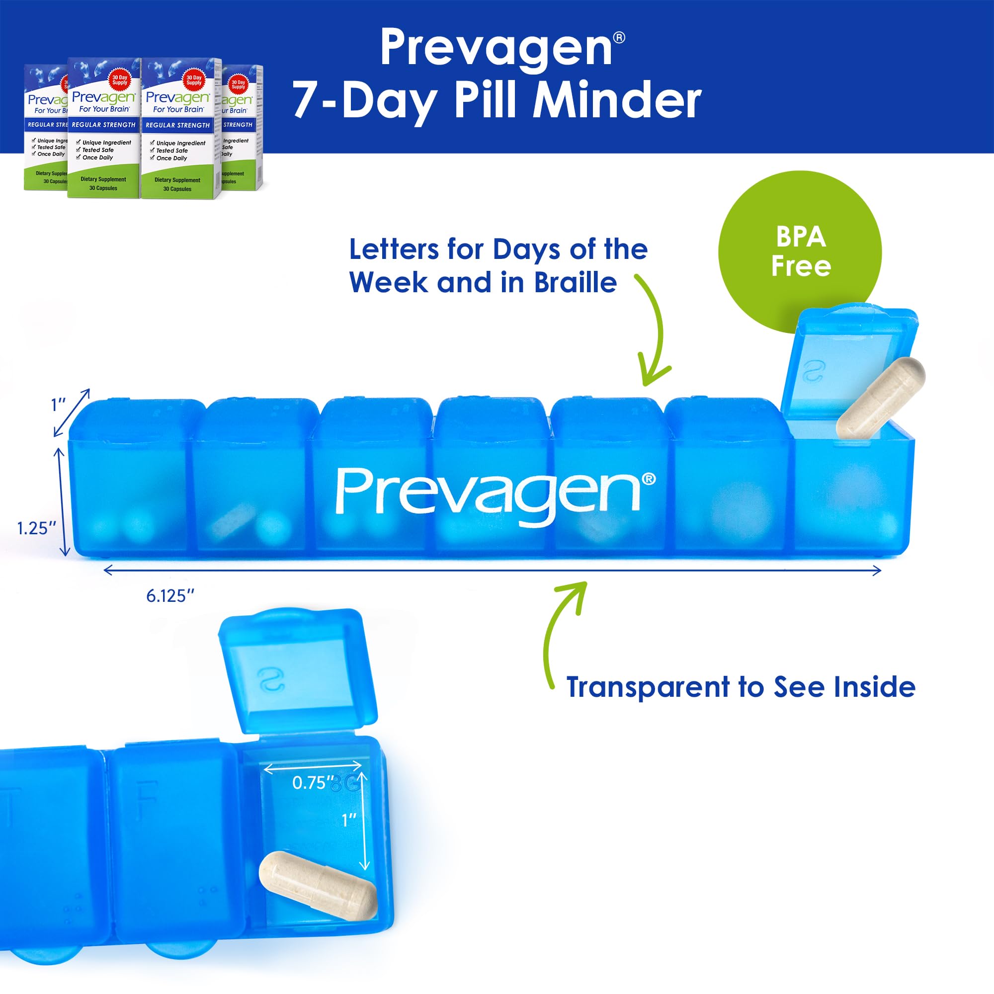 Prevagen Regular Strength bottle side view showing label and dosage information