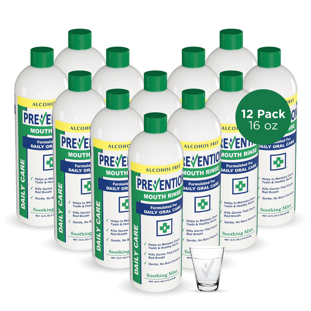 Bottle of Prevention Daily Care mouthwash with mint label
