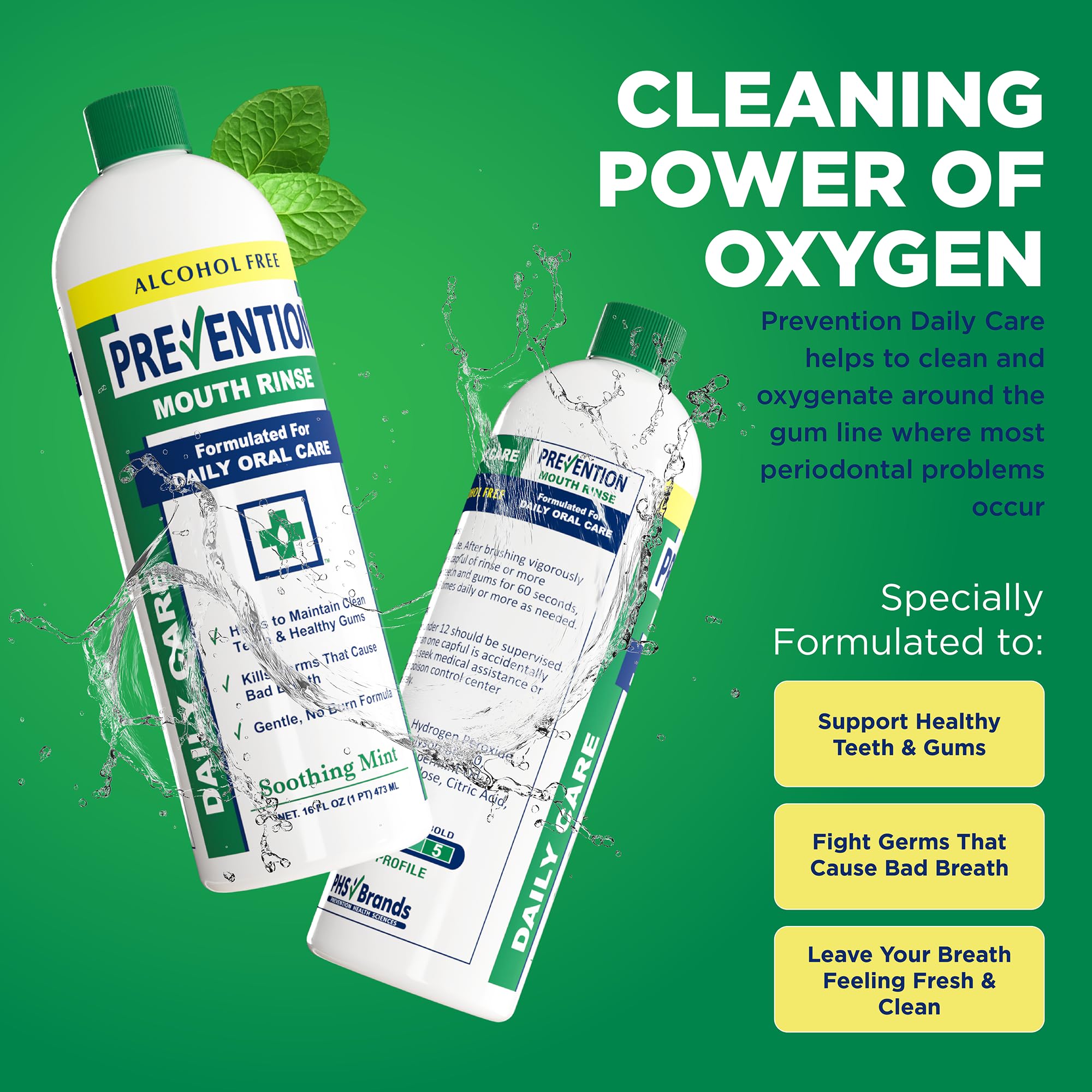 Fluoride-free, dye-free mouthwash packaging on shelf