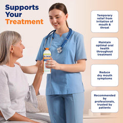 Front view of Prevention Oncology Mouthwash bottle highlighting gentle formula