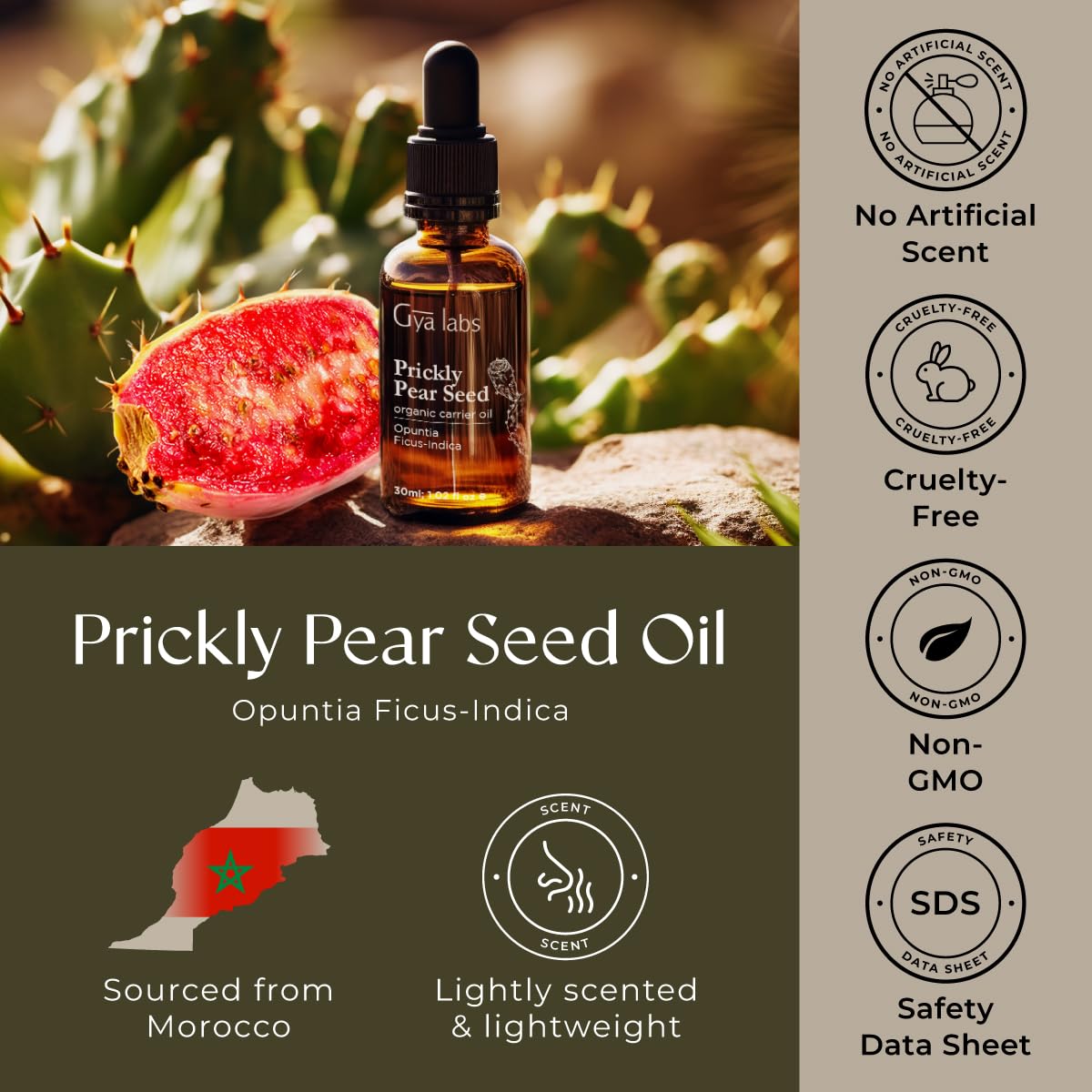 Prickly pear seed oil blending with essential oils