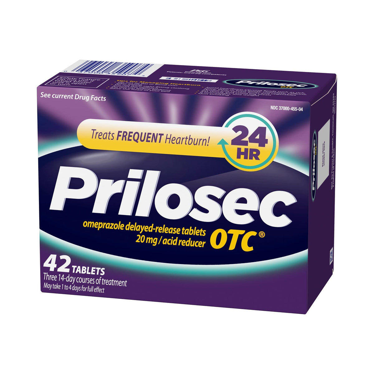 Prilosec OTC packaging front showing a 42-tablet bottle for daily support.