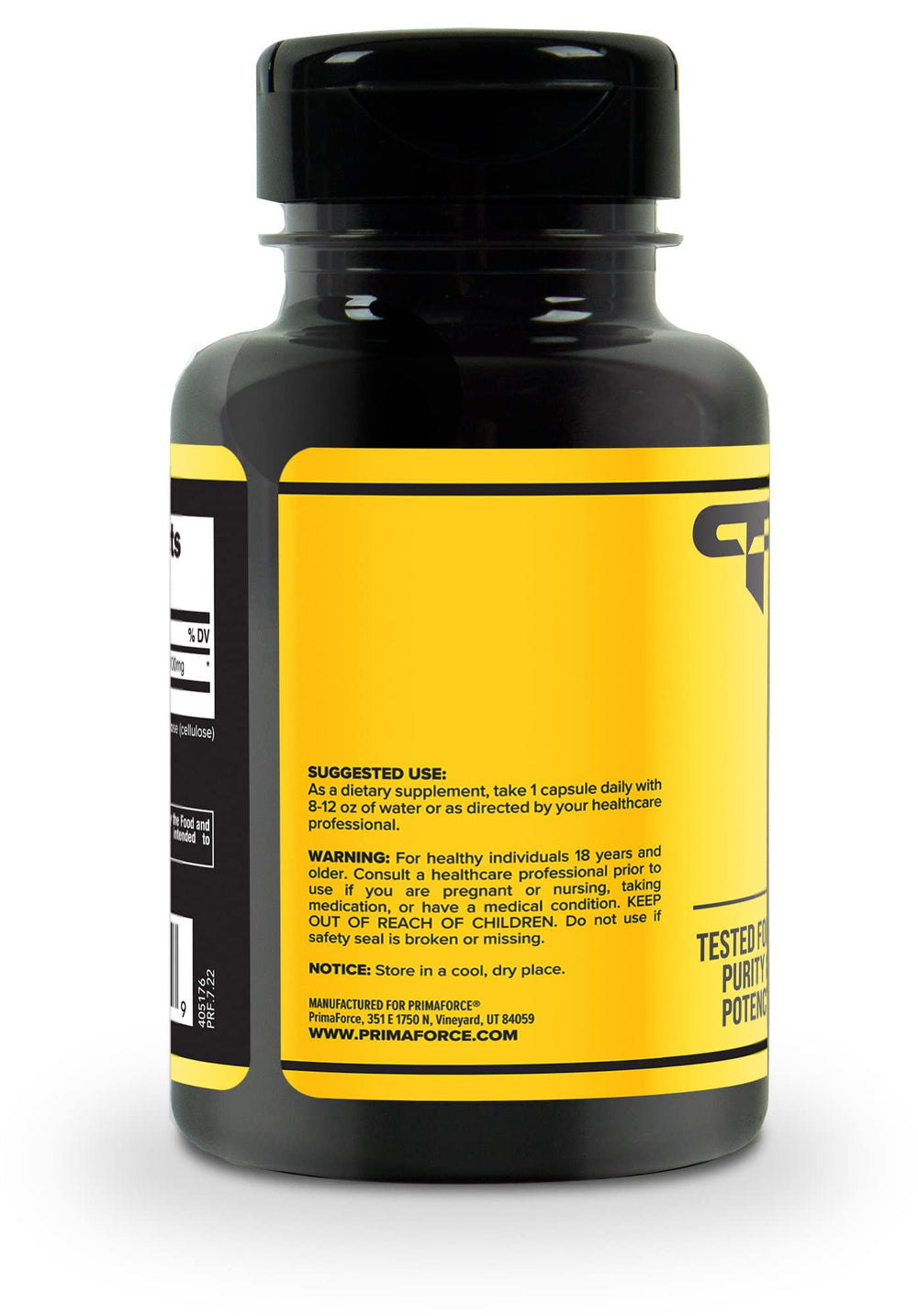 Ingredients and label of Primaforce 5-HTP 100mg bottle