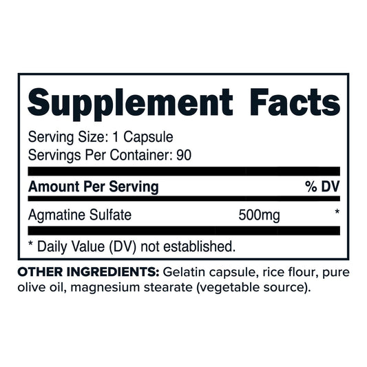 Close-up of Primaforce Agmatine Sulfate capsules showing 500 mg dosage
