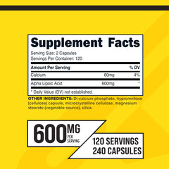 Primaforce Alpha Lipoic Acid 600mg bottle – side view