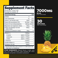 Nutritional label for Primaforce Pineapple Mango BCAA Powder