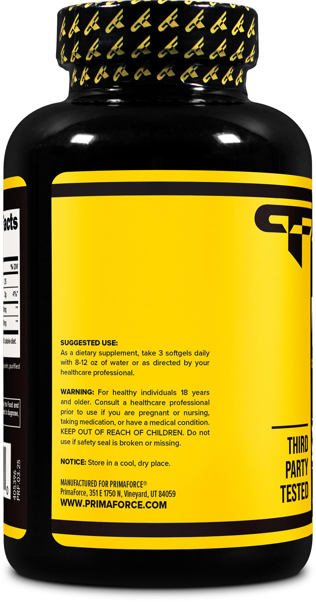 Label showing 2400 mg per serving for Primaforce CLA