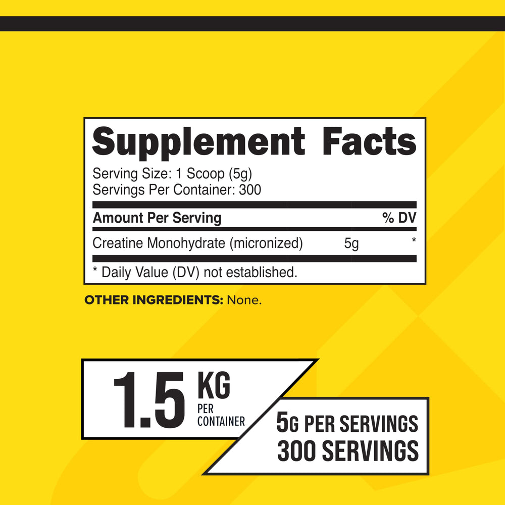 Back label view of Primaforce Creatine Monohydrate 1.5 KG bottle