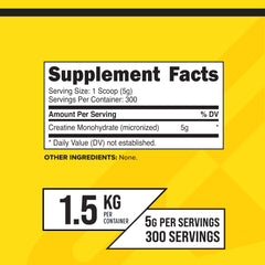 Back label view of Primaforce Creatine Monohydrate 1.5 KG bottle