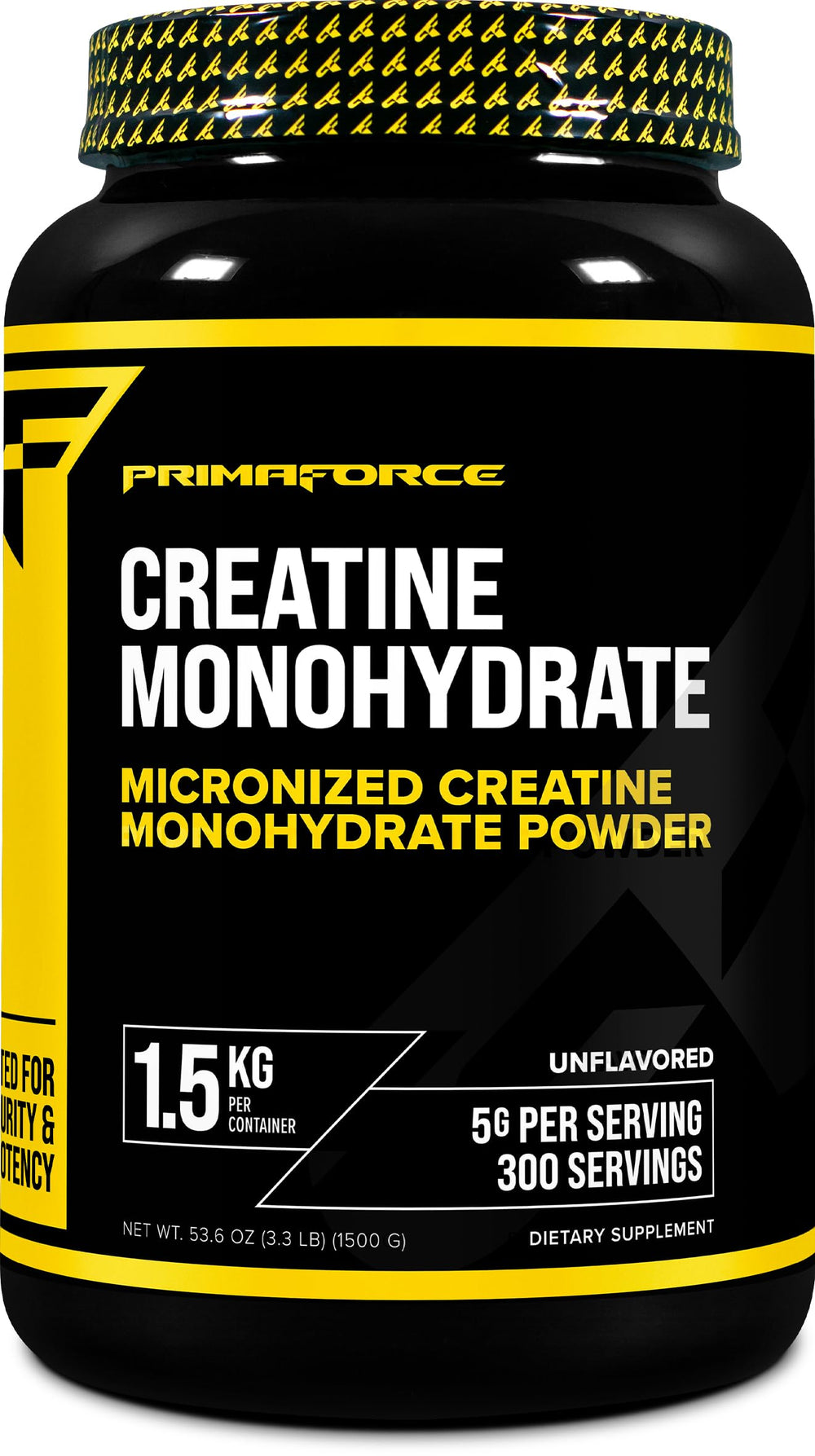 Front view of Primaforce Creatine Monohydrate 1.5 KG bottle