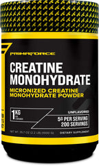 Primaforce Creatine Monohydrate Powder bottle highlighting a 1 kg supply for daily use