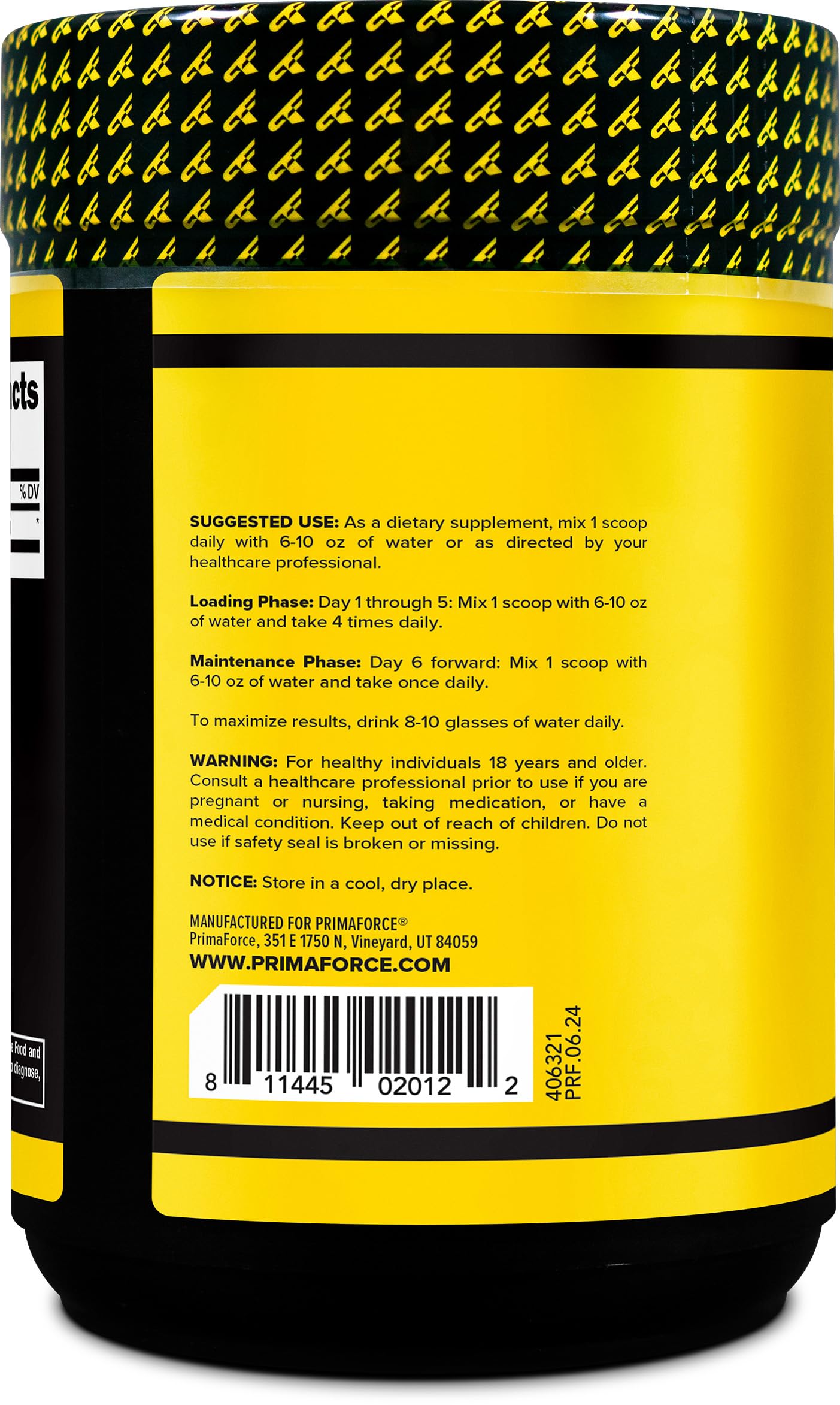 Primaforce Creatine Monohydrate Powder label closeup shows clean ingredients